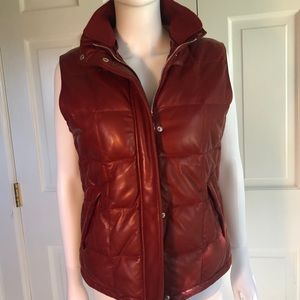 Loro Piana red leather puffer vest